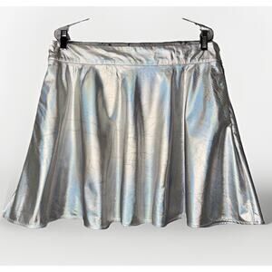 Hot Topic Black Heart Large Silver Shiny Iridescent Vinyl Circle Skirt Festival